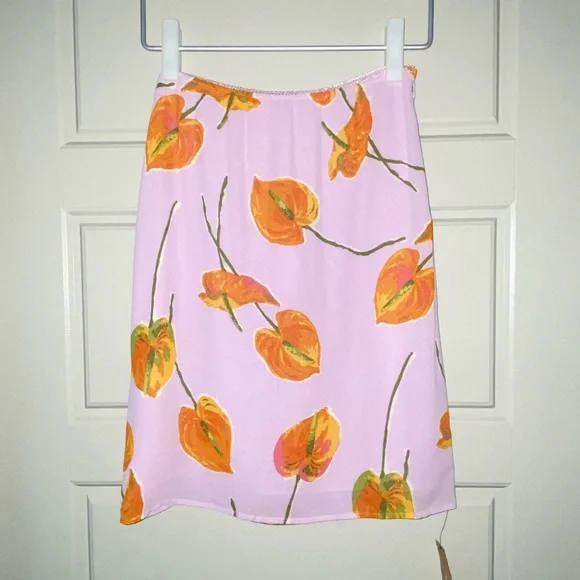 NWT Reformation Isla Skirt Luciana Purple Orange Floral Print Midi Slip Size 0 - Picture 6 of 7